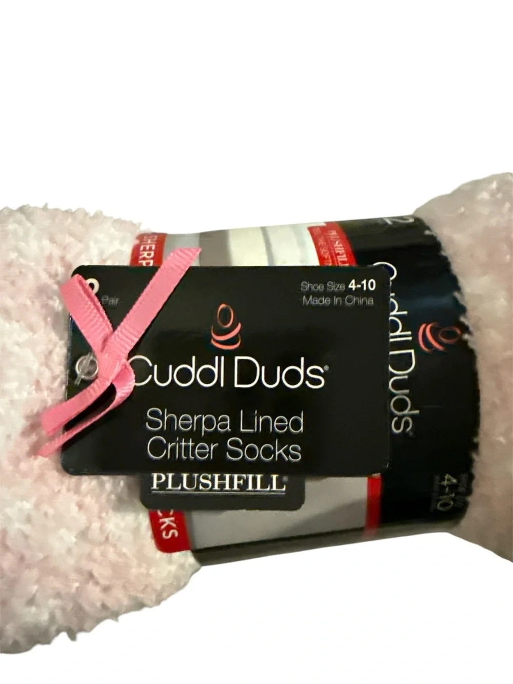 Cuddl Duds Cat Pink & White Sherpa Critter Socks with Pom Detail